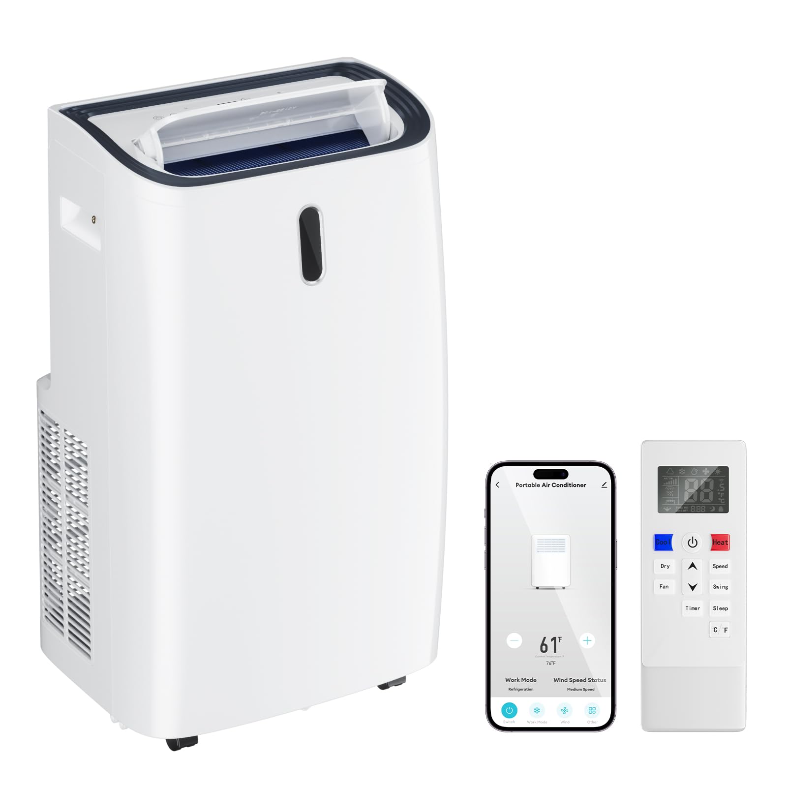 Muhub 12000 BTU Portable Air Conditioner, 4-in-1 with Cool/Heat/Dry/Fan Functions, Wi-Fi Smart AC Unit with App& Remote Control