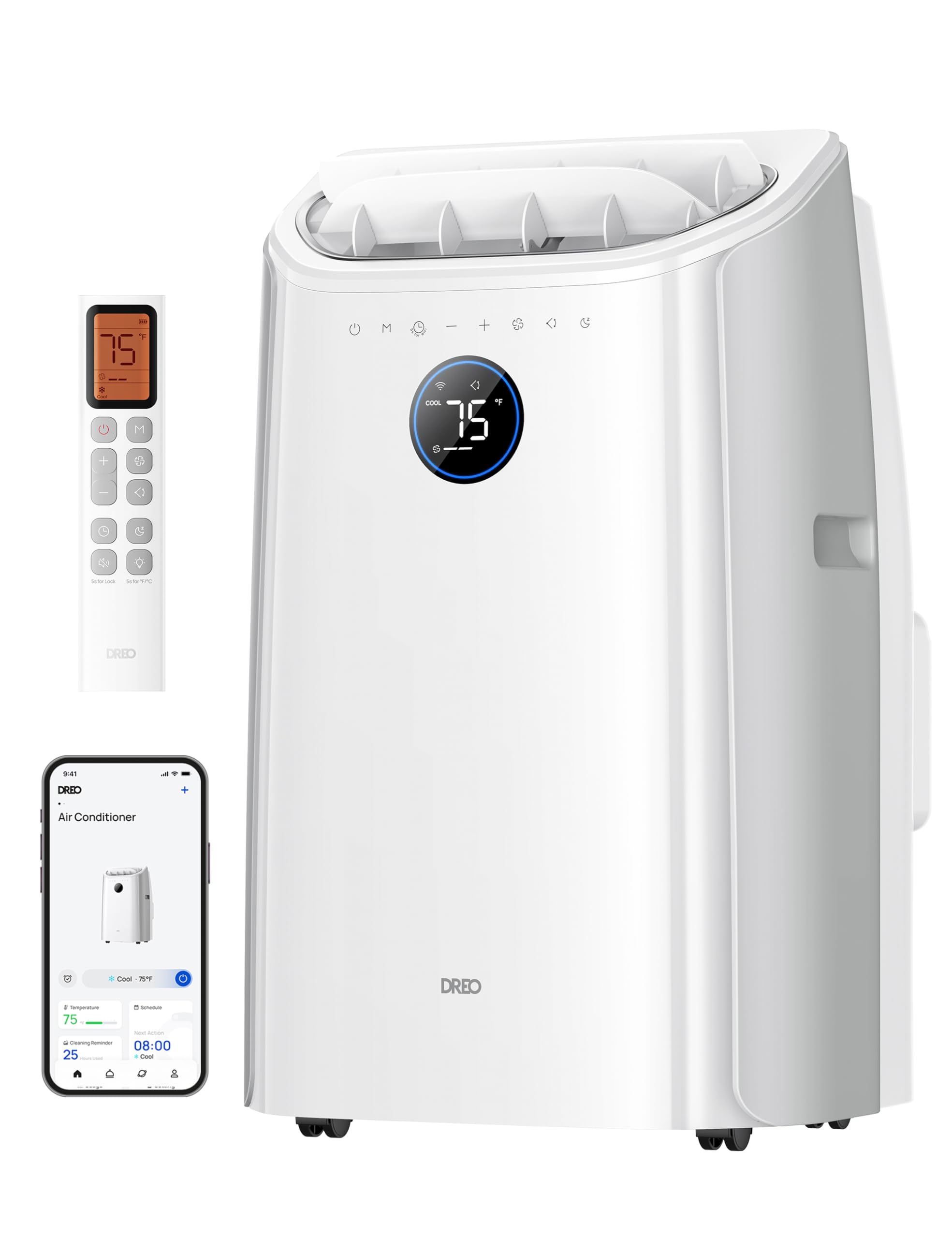 DREO Portable Air Conditioner 515S, 12000 BTU ASHRAE (8000 BTU DOE) Smart AC Unit for Bedroom with Drainage-free Cooling