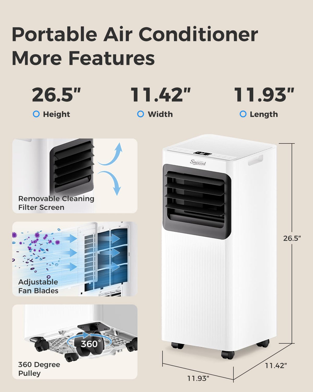 16,000 B T U Portable Air Conditioners for Large Room up to 750 Sq. Ft., 5-in-1 Smart AC with WiFi App, Remote Control, Fast Cooling