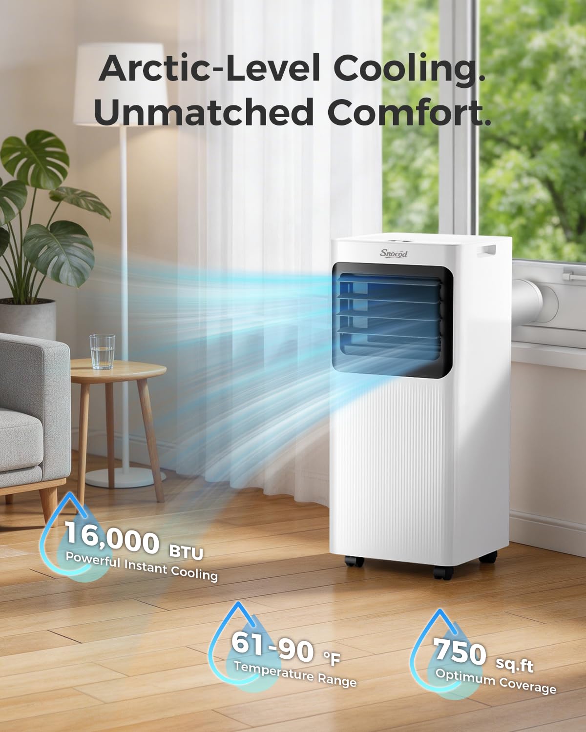 16,000 B T U Portable Air Conditioners for Large Room up to 750 Sq. Ft., 5-in-1 Smart AC with WiFi App, Remote Control, Fast Cooling