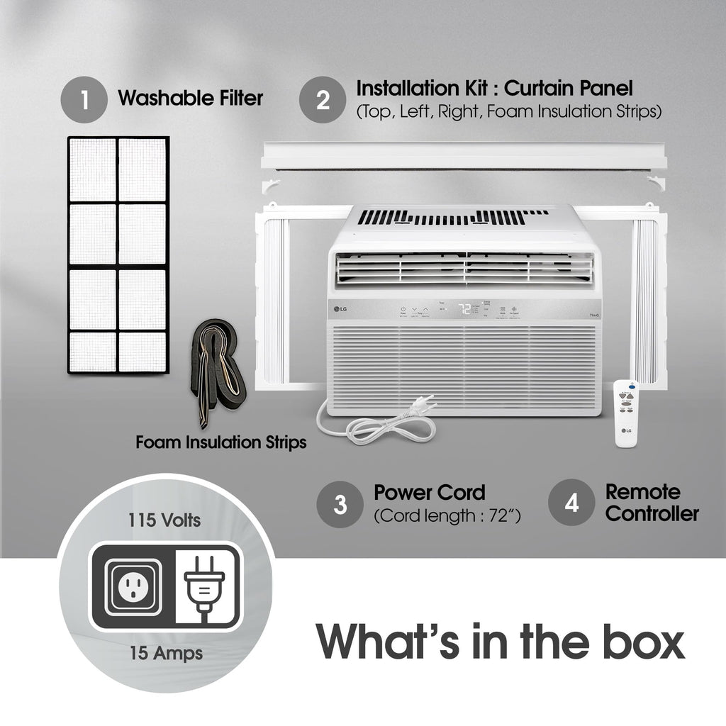 LG LW1025RSMX Window Conditioner, Wi-Fi Enabled w/Remote, 450 Sq.Ft, 4-Way Air Deflection, 2 Cooling