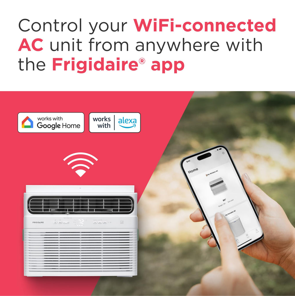 Frigidaire 12,000 BTU Smart Window Air Conditioner with Wi-Fi, Cools Up to 550 Sq. Ft., Remote Control, Quiet Operation, Eco Mode, 3 Fan Speeds, White