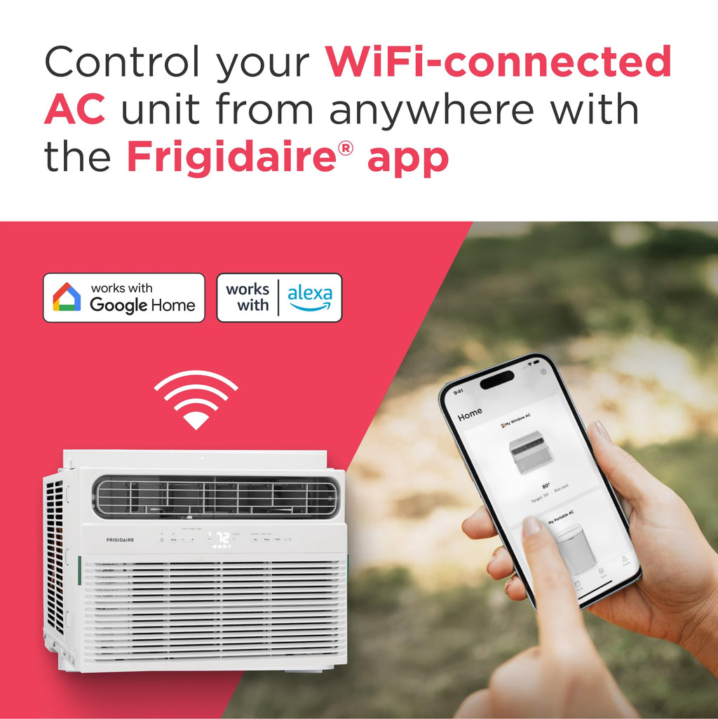 Frigidaire 10,000 BTU Smart Window Air Conditioner with Wi-Fi, Cools Up to 450 Sq. Ft., Remote Control, Quiet Operation, Eco Mode, 3 Fan Speeds, White