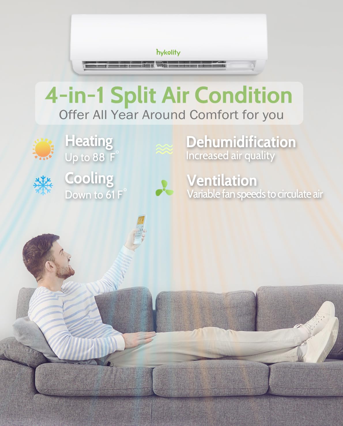 Wifi Enabled 18,000 BTU Mini Split Air Conditioner & Heater, 19 SEER2 230V Split AC Unit Ductless Inverter System