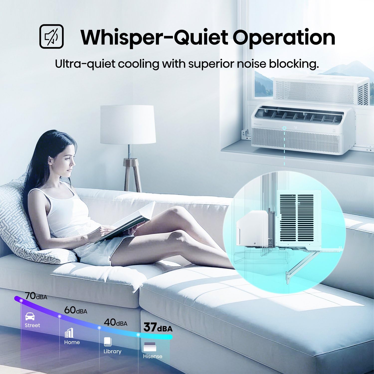 Hisense 8000 BTU Inverter Window Air Conditioner Unit, WiFi Smart App Control, Energy Efficient Quiet Cooling for Large Room