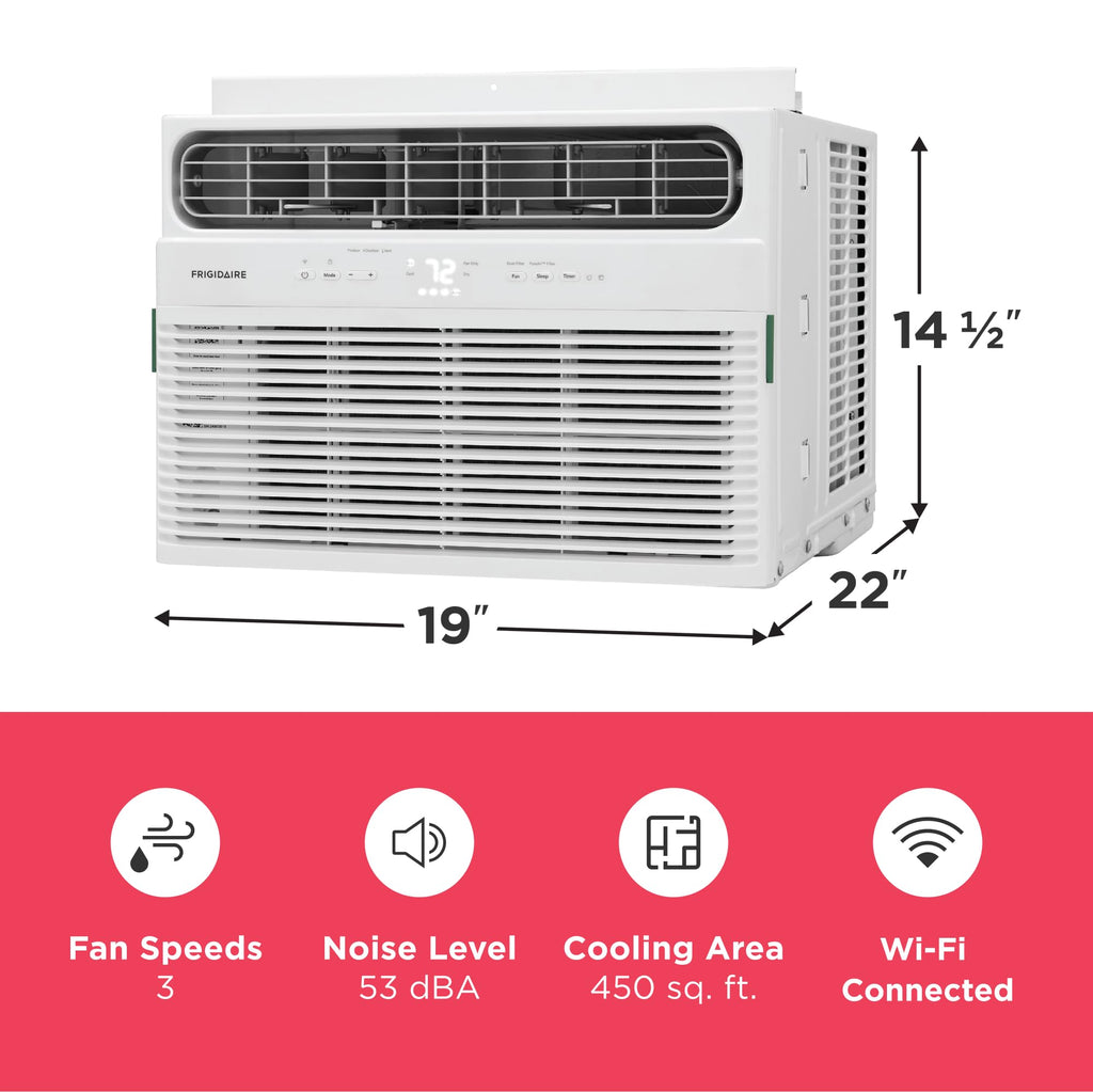 Frigidaire 10,000 BTU Smart Window Air Conditioner with Wi-Fi, Cools Up to 450 Sq. Ft., Remote Control, Quiet Operation, Eco Mode, 3 Fan Speeds, White