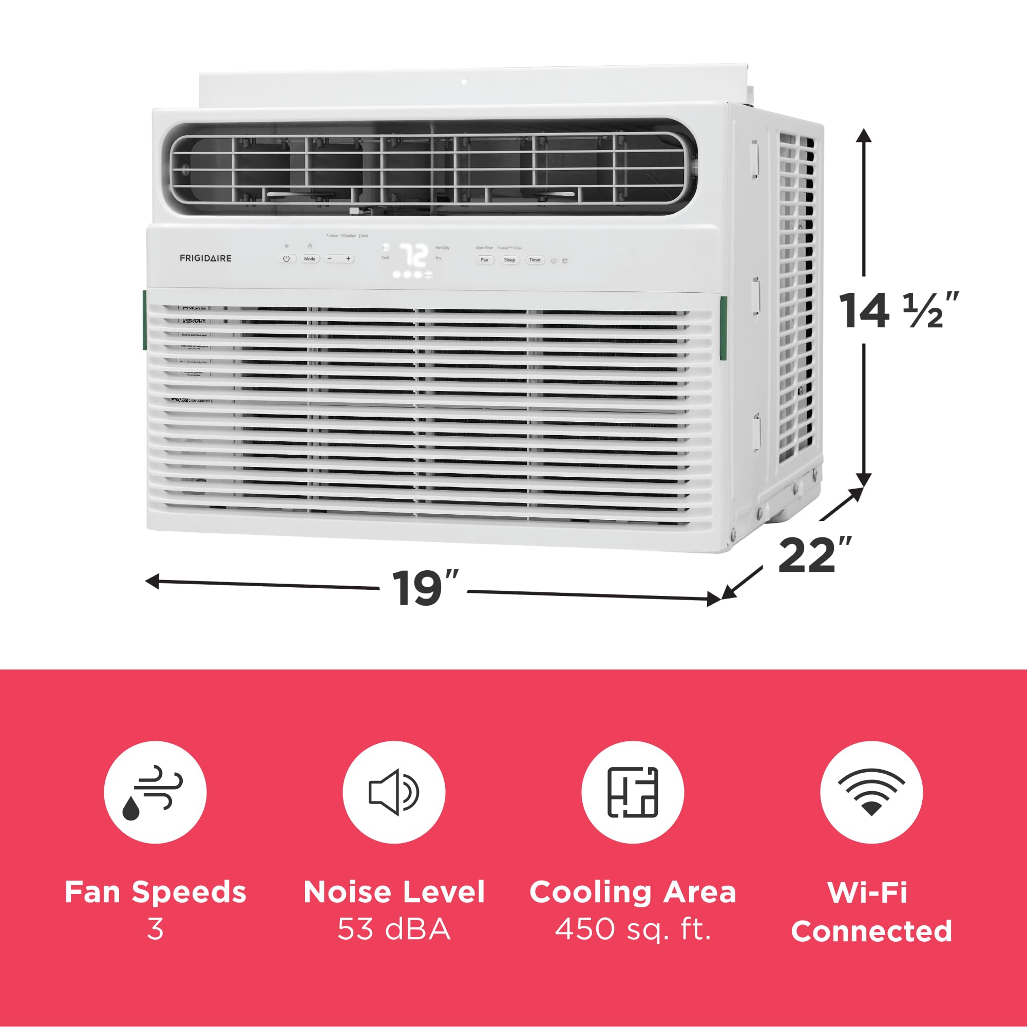Frigidaire 10,000 BTU Smart Window Air Conditioner with Wi-Fi, Cools Up to 450 Sq. Ft., Remote Control, Quiet Operation, Eco Mode, 3 Fan Speeds, White