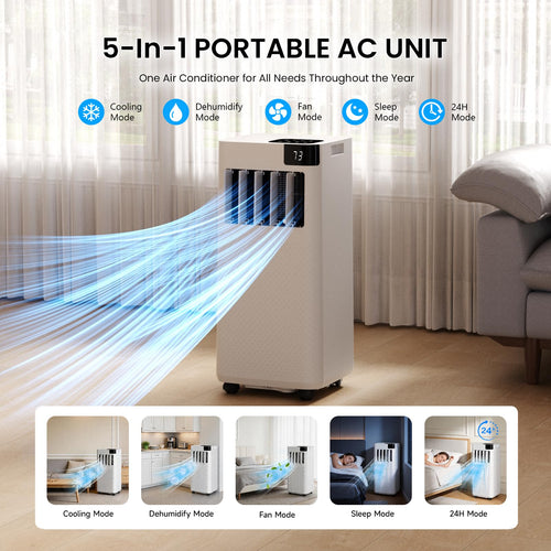 Augsmile Portable Air Conditioner 16,000 BTU with WiFi App Control, 5-in-1 AC Unit (Cool, Fan, Dehumidifier, Sleep, Timer) for Rooms up to 850 sq ft, Leak-Proof Design, Window Kit