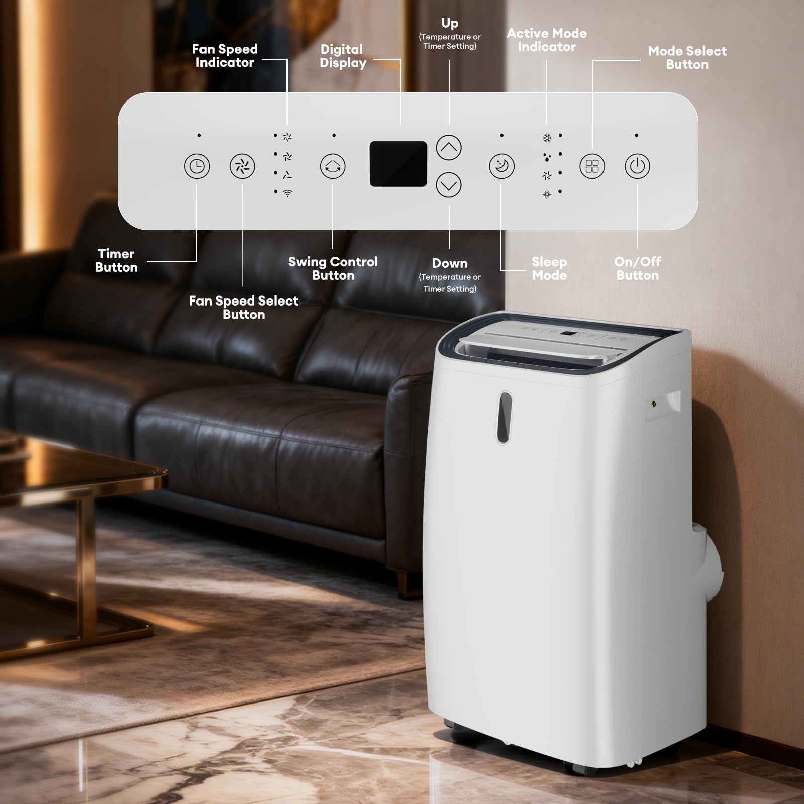 Muhub 12000 BTU Portable Air Conditioner, 4-in-1 with Cool/Heat/Dry/Fan Functions, Wi-Fi Smart AC Unit with App& Remote Control