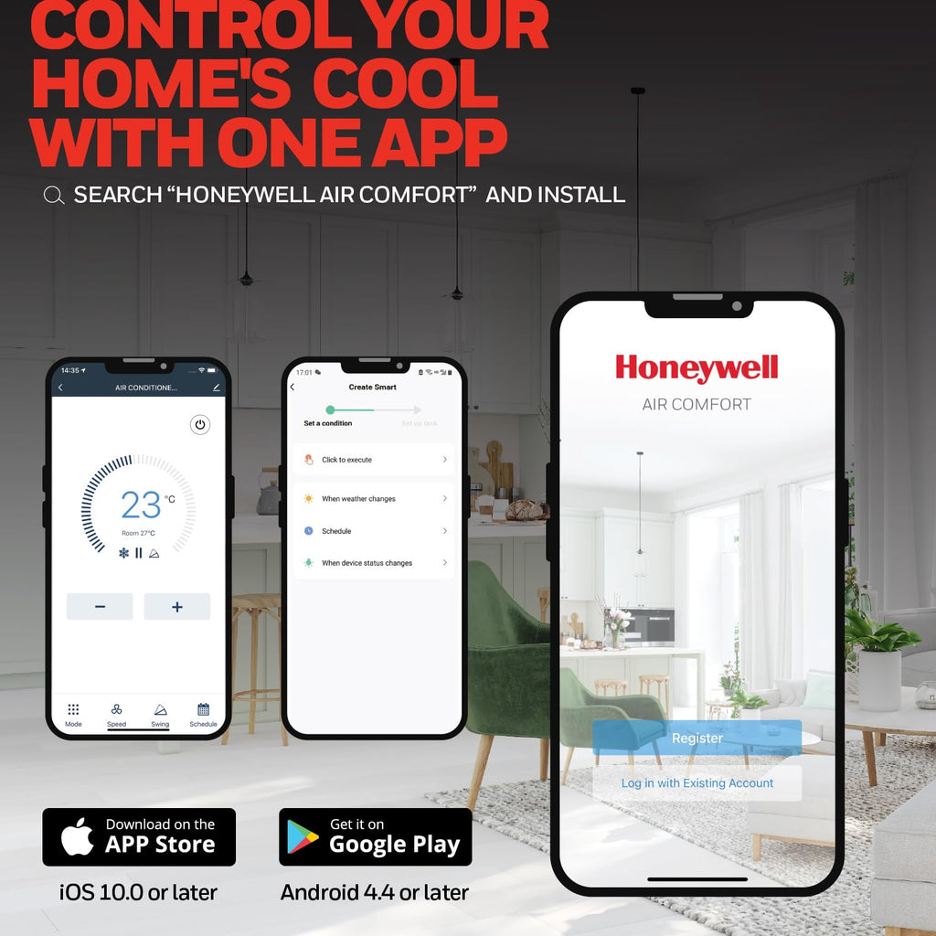Honeywell 13,500 BTU Slim & Smart WiFi Portable AC with Fan, Dehumidifier, Alexa/Google Home Voice Control