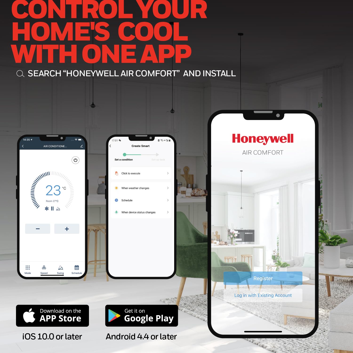 Honeywell 13,500 BTU Slim & Smart WiFi Portable AC with Fan, Dehumidifier, Alexa/Google Home Voice Control