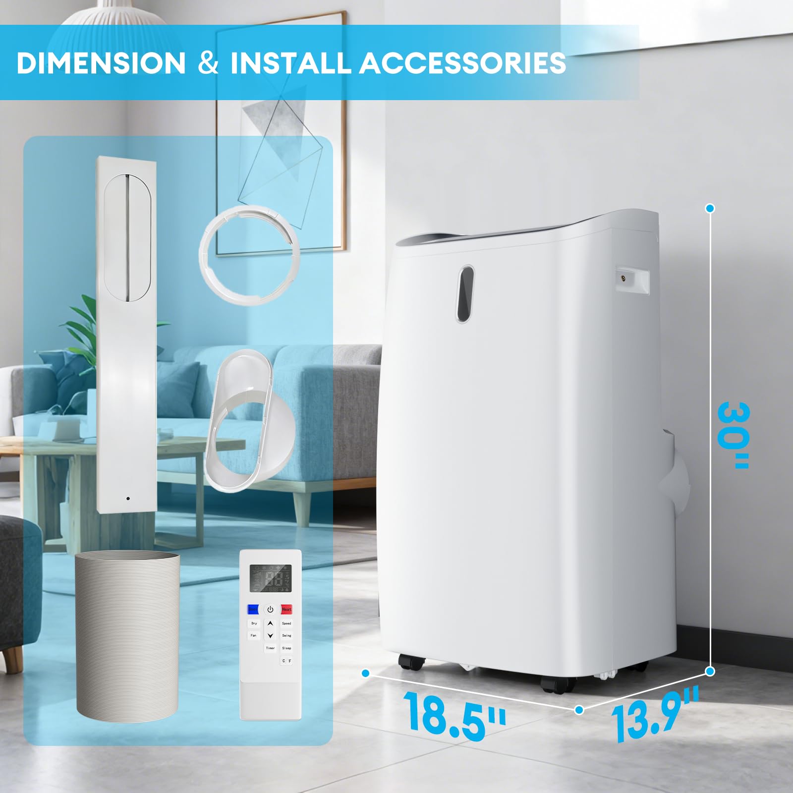 Muhub 12000 BTU Portable Air Conditioner, 4-in-1 with Cool/Heat/Dry/Fan Functions, Wi-Fi Smart AC Unit with App& Remote Control