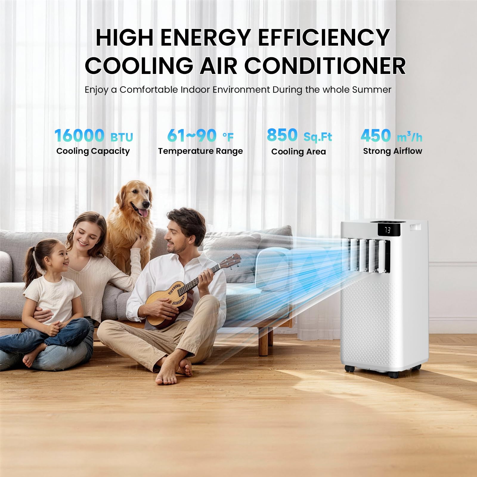 Augsmile Portable Air Conditioner 16,000 BTU with WiFi App Control, 5-in-1 AC Unit (Cool, Fan, Dehumidifier, Sleep, Timer)