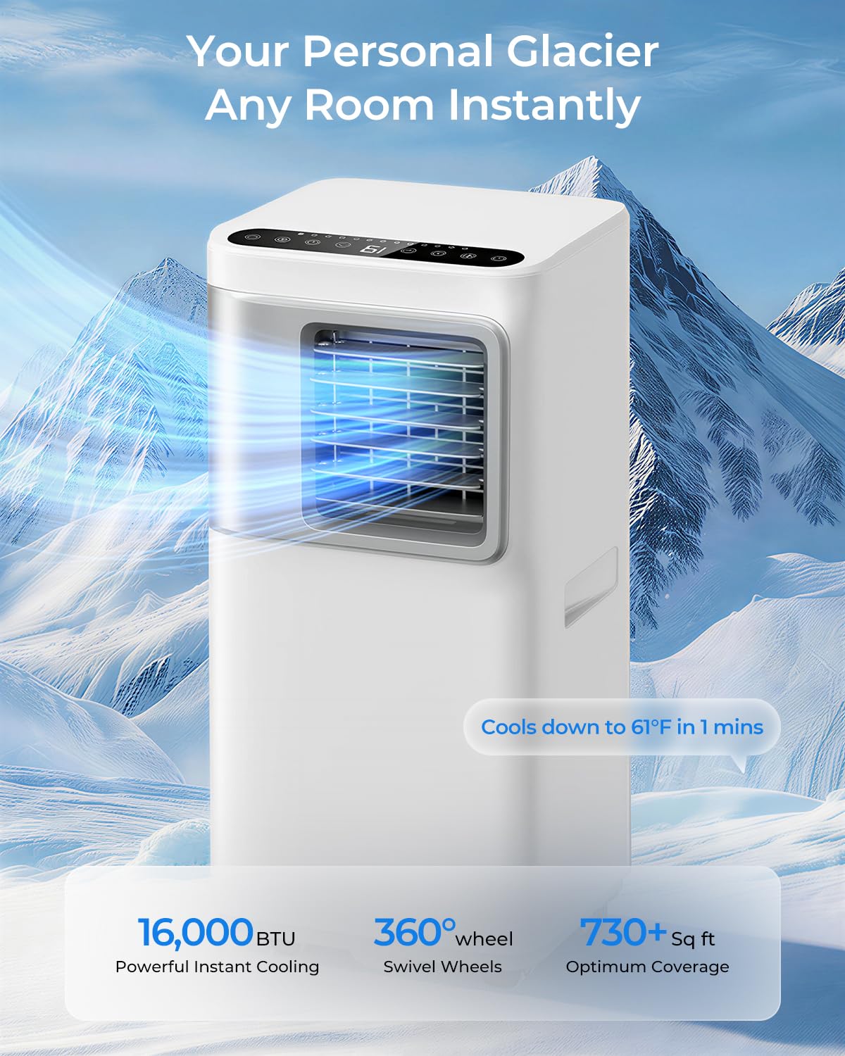 16000 BTU Portable Air Conditioners for Large Room up to 730 sq.ft 5-in-1 Smart AC Unit with WiFi APP/Remote Control, Fast Cooling