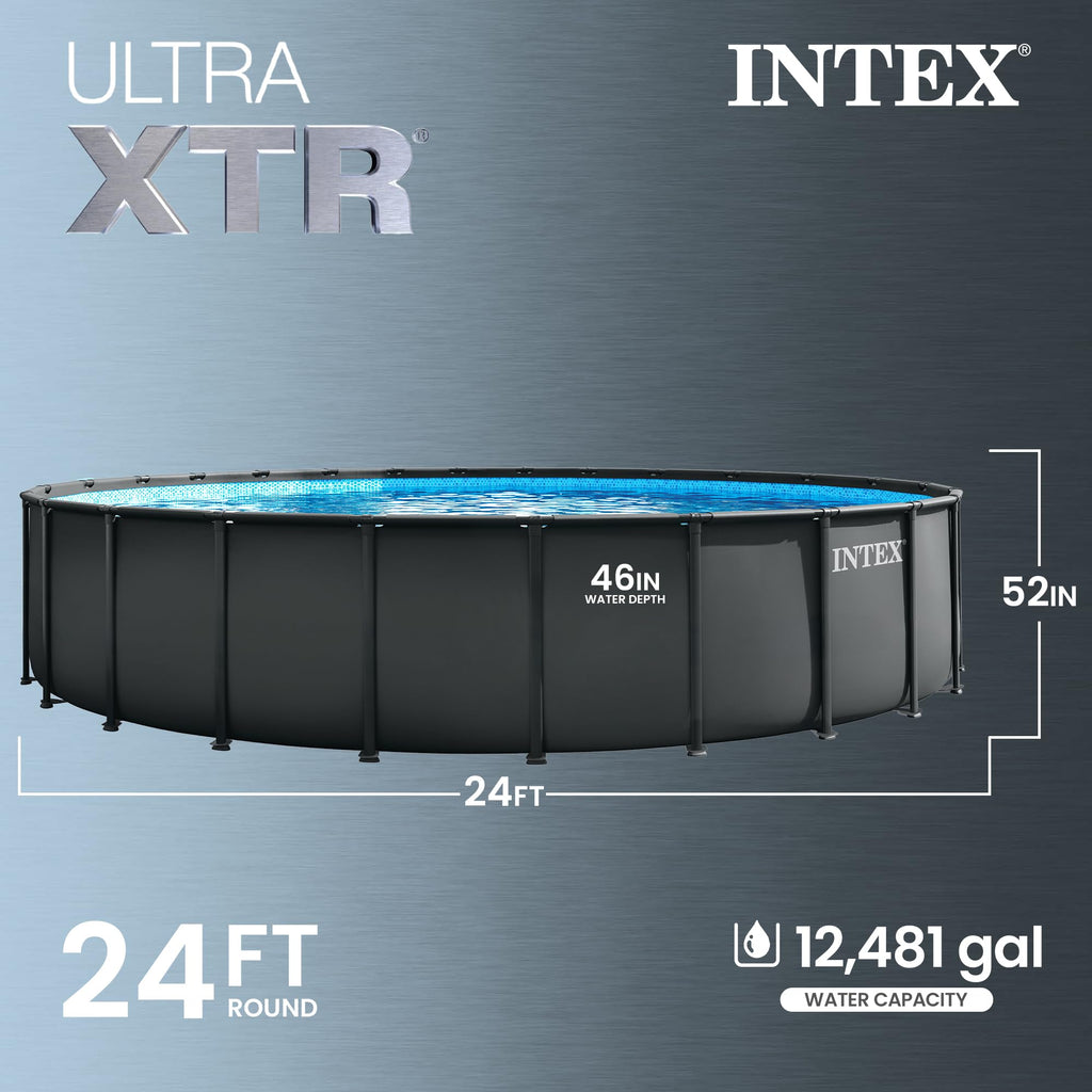 INTEX Ultra XTR 24 ft x 52 in Above Ground Pool Set, Round Swimming Pool with Steel Frame, 2100 GPH Sand Filter Pump, Ladder, Cover, & Ground Cloth