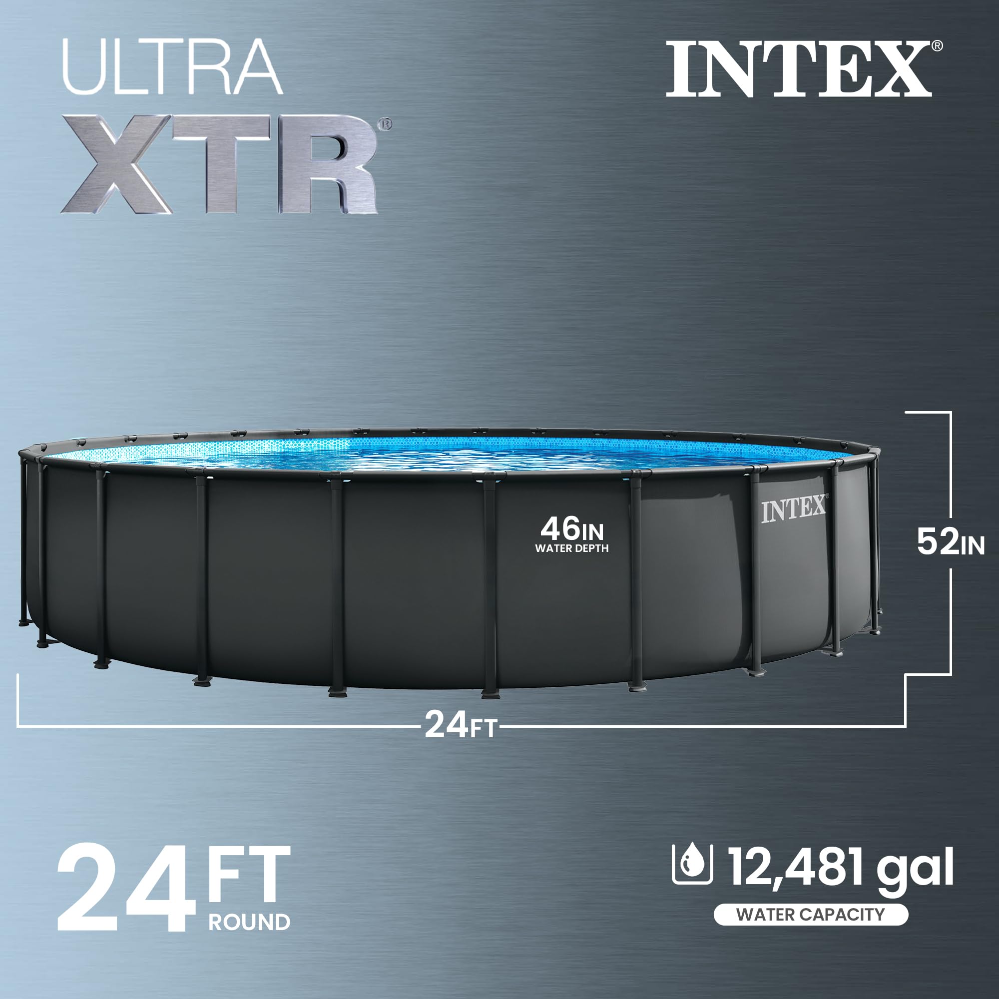 INTEX Ultra XTR 24 ft x 52 in Above Ground Pool Set, Round Swimming Pool with Steel Frame, 2100 GPH Sand Filter Pump, Ladder, Cover, & Ground Cloth