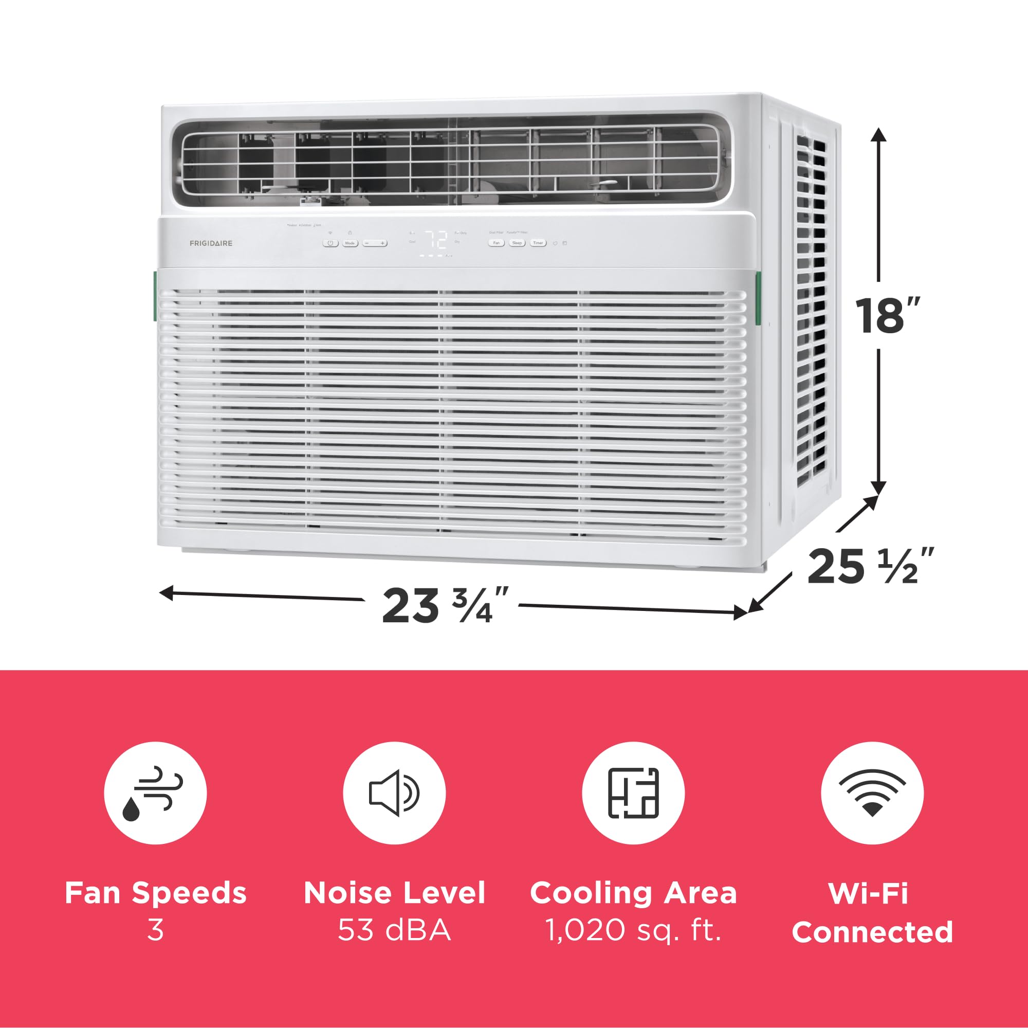 Frigidaire 18,000 BTU Smart Window Air Conditioner with Wi-Fi, Cools Up to 1,020 Sq. Ft., Remote Control, Quiet Operation