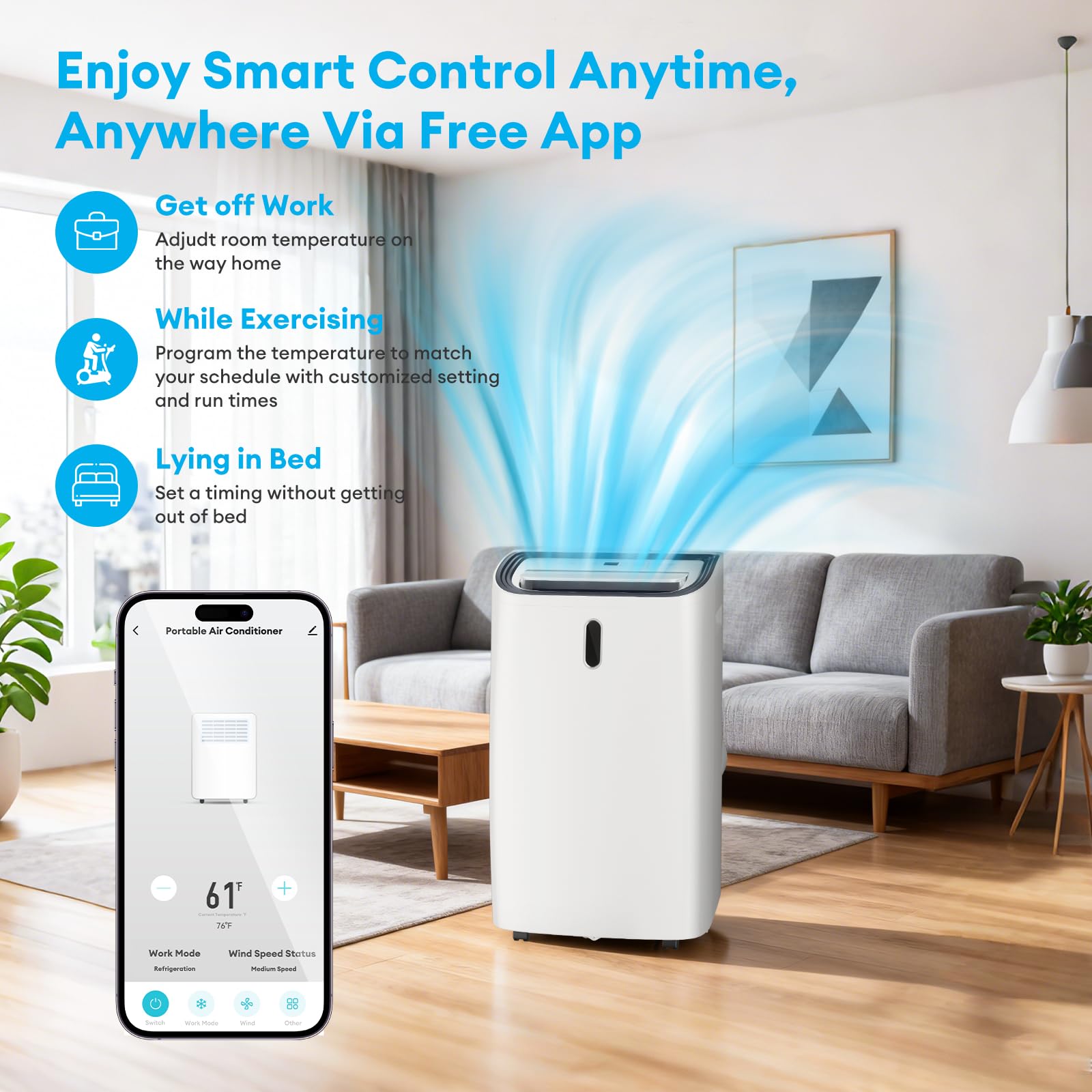Muhub 12000 BTU Portable Air Conditioner, 4-in-1 with Cool/Heat/Dry/Fan Functions, Wi-Fi Smart AC Unit with App& Remote Control