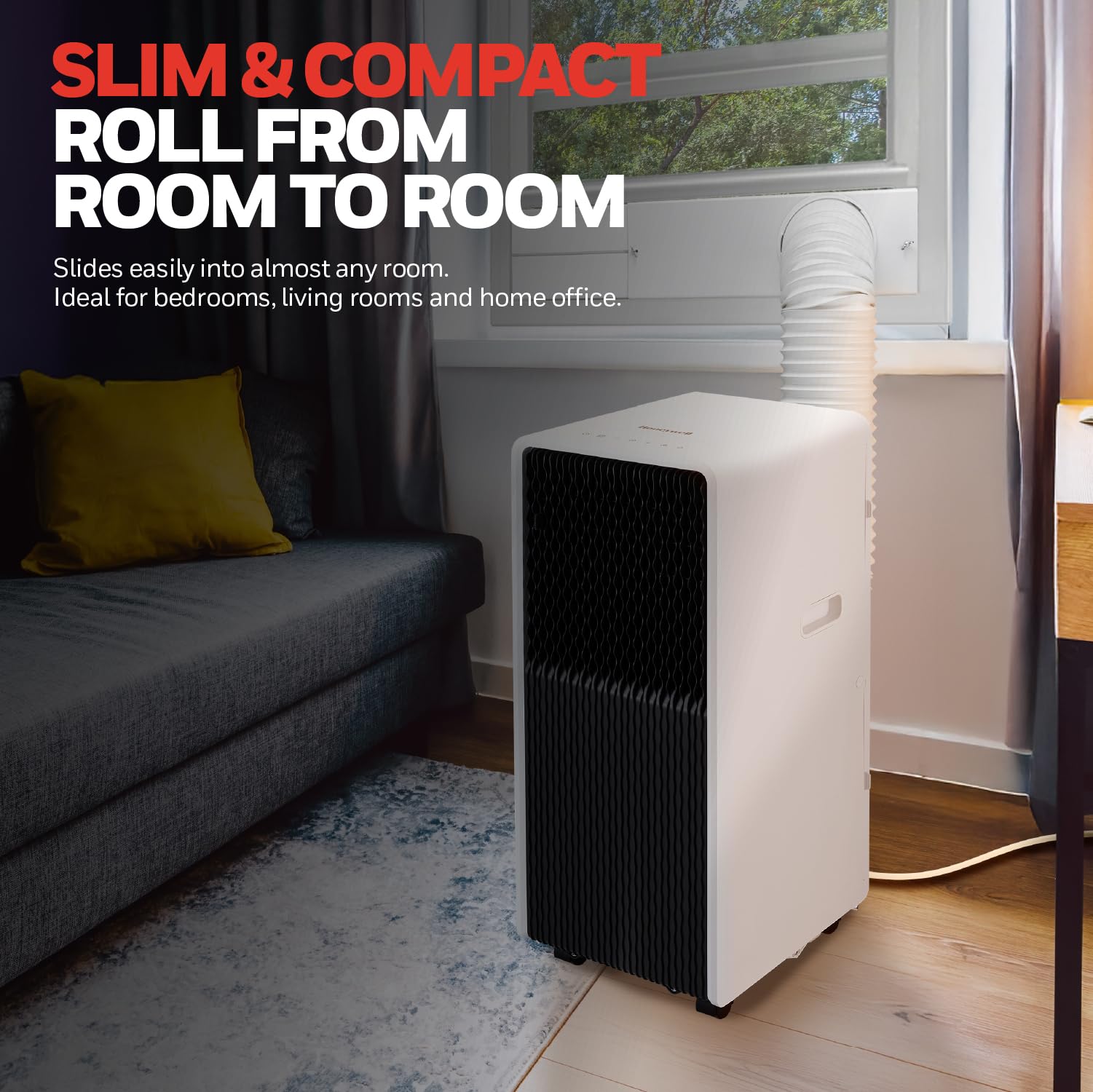 Honeywell 13,500 BTU Slim & Smart WiFi Portable AC with Fan, Dehumidifier, Alexa/Google Home Voice Control