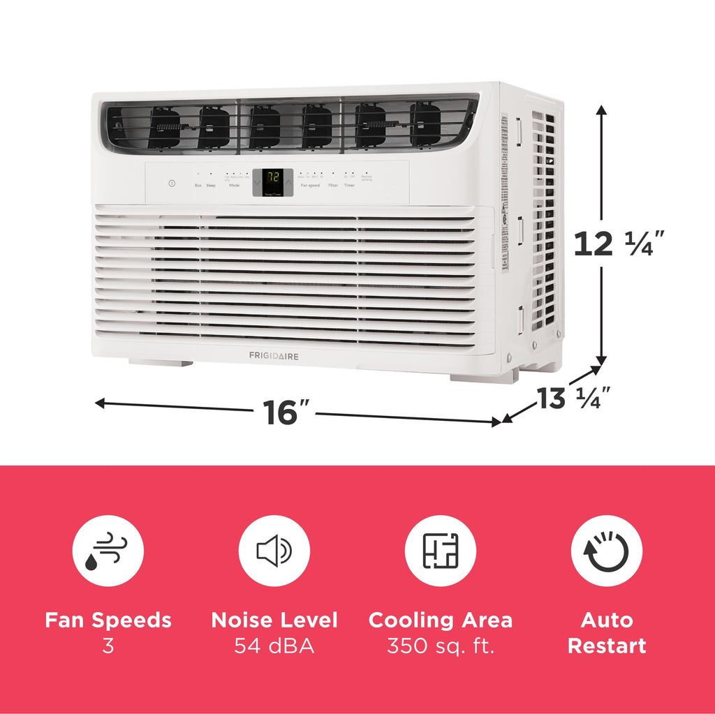 Frigidaire 8,000 BTU Window Air Conditioner with Remote Control, Cools Up to 350 Sq. Ft., Quiet Operation, Eco Mode