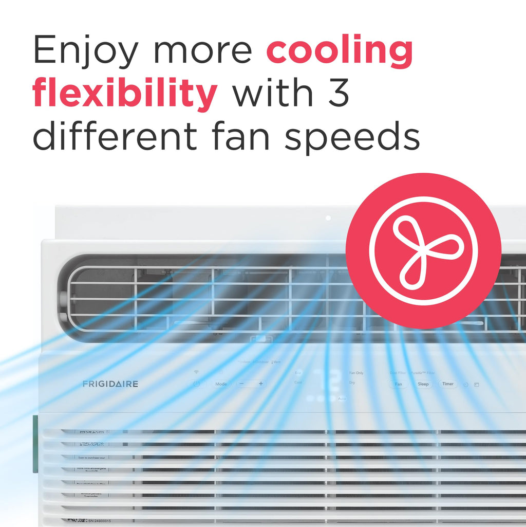 Frigidaire 12,000 BTU Smart Window Air Conditioner with Wi-Fi, Cools Up to 550 Sq. Ft., Remote Control, Quiet Operation, Eco Mode, 3 Fan Speeds, White