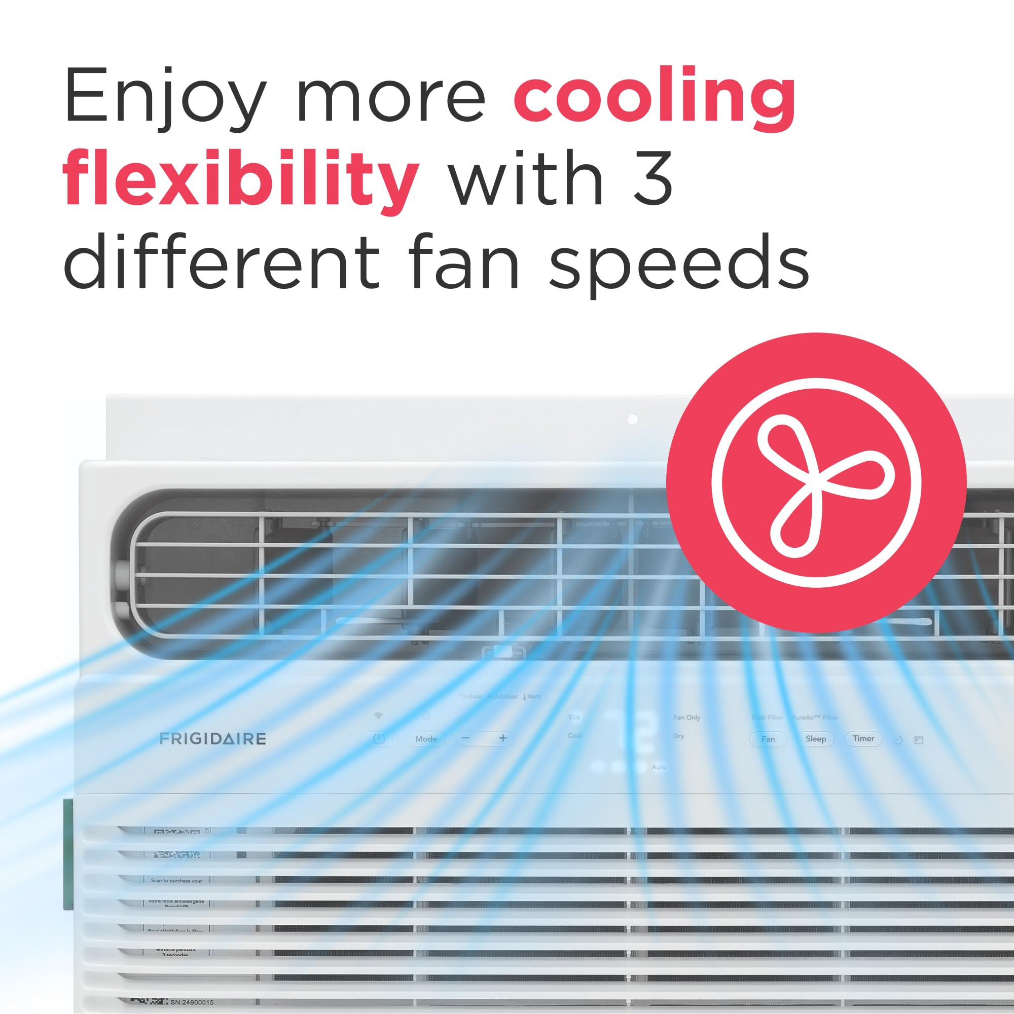 Frigidaire 12,000 BTU Smart Window Air Conditioner with Wi-Fi, Cools Up to 550 Sq. Ft., Remote Control, Quiet Operation, Eco Mode, 3 Fan Speeds, White