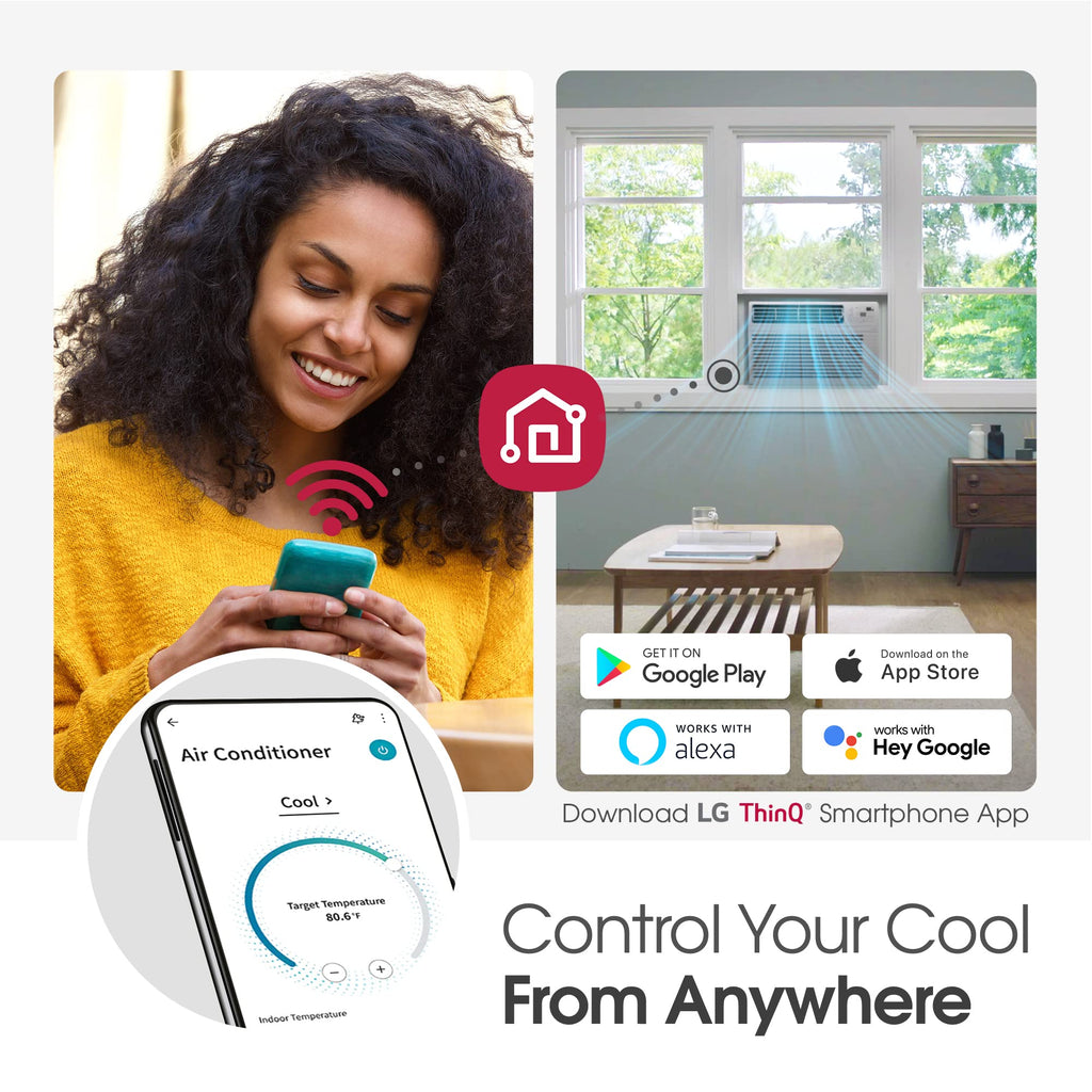 LG 10000 BTU Window Air Conditioners [2023] Remote Control WiFi App Ultra-Quiet Washable Filter Cools 450Sq.Ft