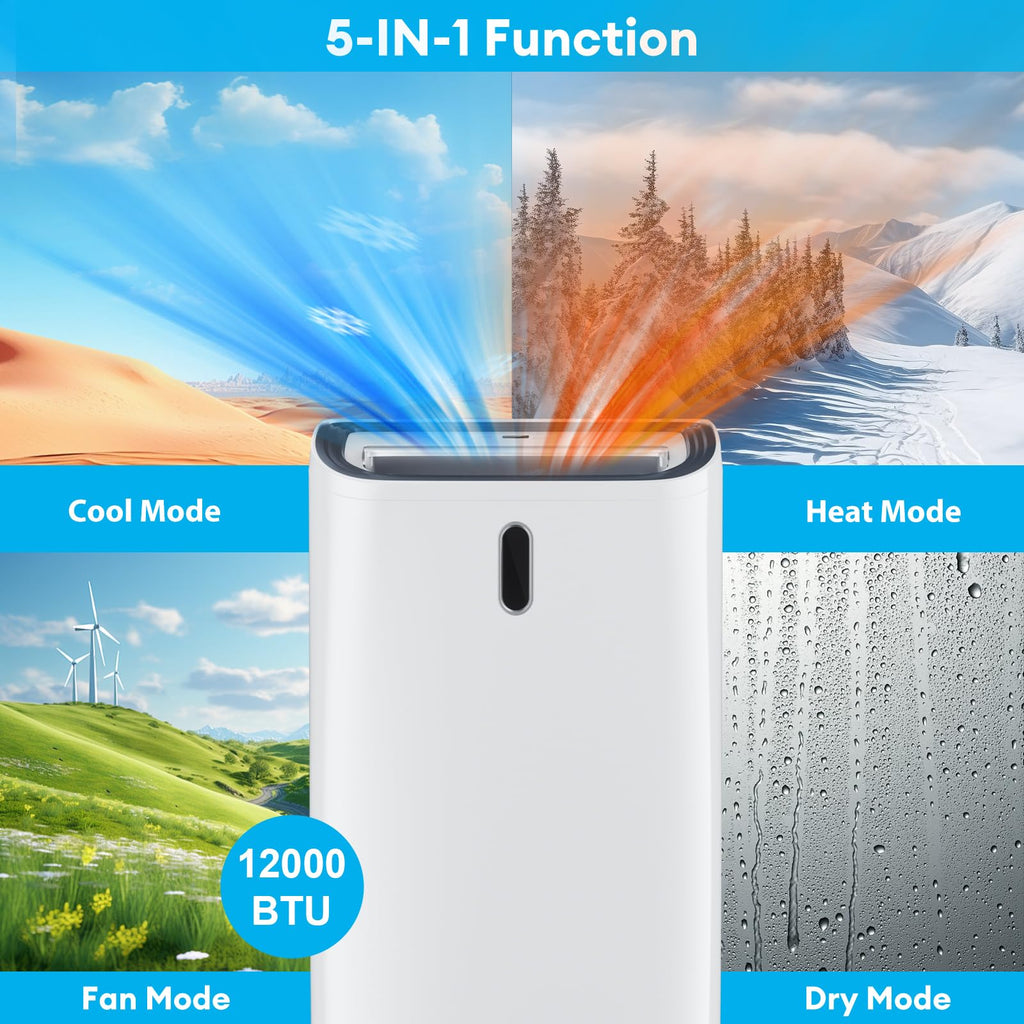 Muhub 12000 BTU Portable Air Conditioner, 4-in-1 with Cool/Heat/Dry/Fan Functions, Wi-Fi Smart AC Unit with App& Remote Control