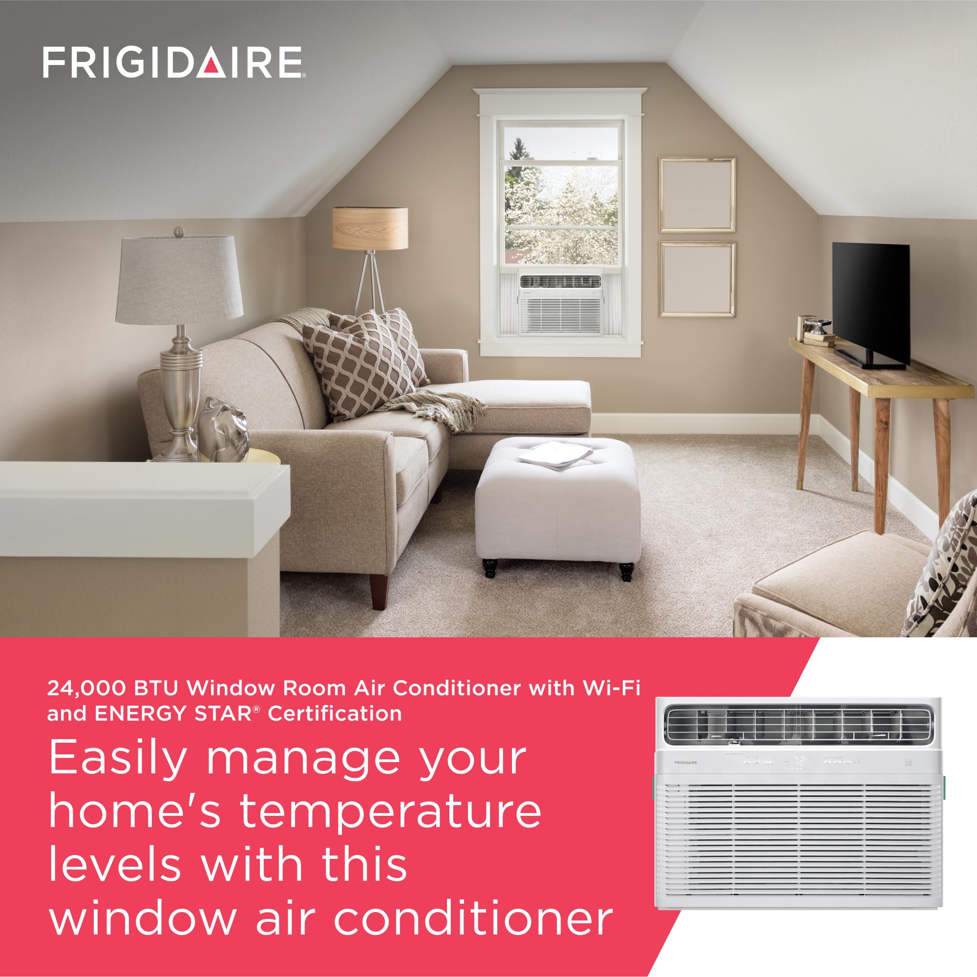 Frigidaire 24,000 BTU Smart Inverter Window Air Conditioner with Wi-Fi and Energy Star Certification, Cools Up to 1,020 Sq. Ft.